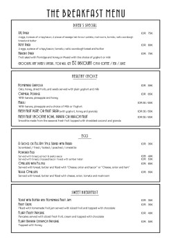 The Colonial Breakfast Food Menu list
